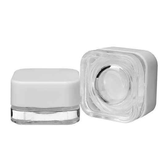 Square Concentrate Jar – Clear/White Lid