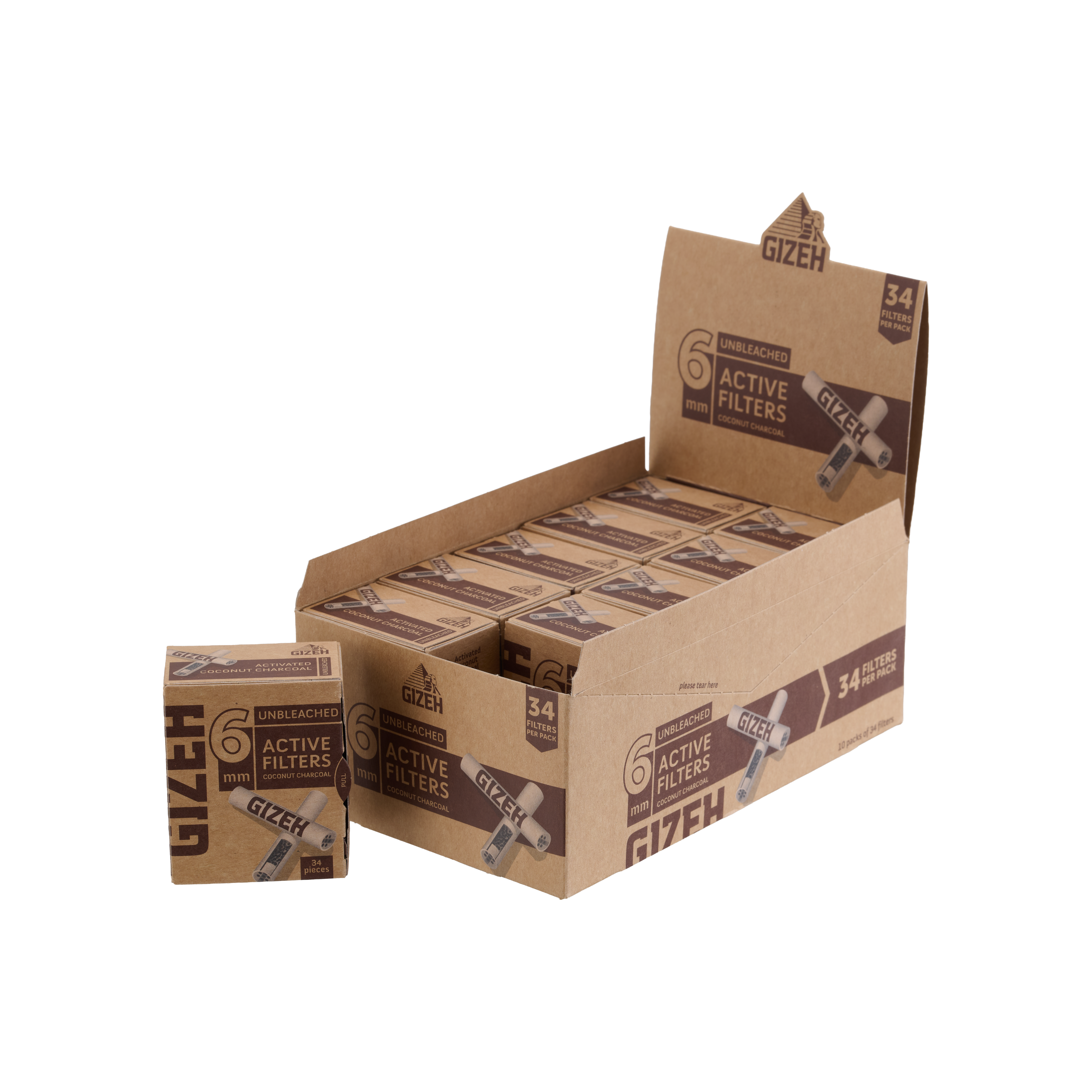 GIZEH Unbleached Active Filter 6mm (34 Pack)