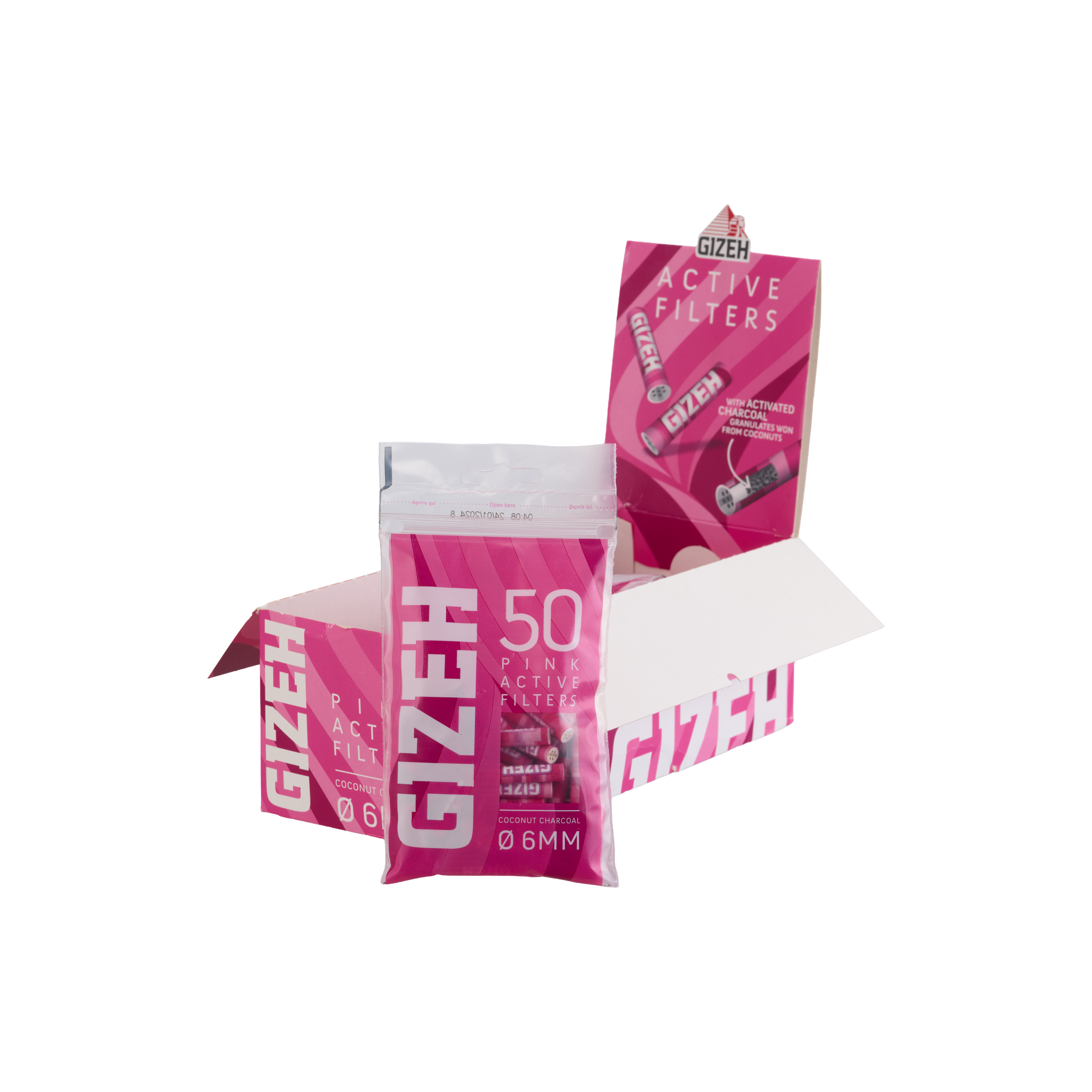 GIZEH Pink Active Filter 6mm (50 Pack)