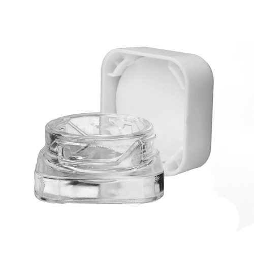 Square Concentrate Jar – Clear/White Lid
